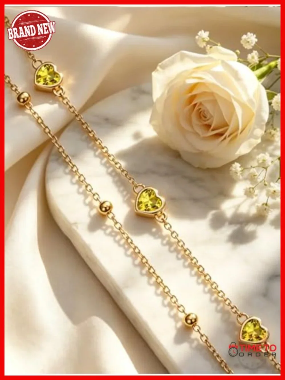 18K Gold Heart Birthstone Bracelet Anklet with 12 Months Citrine